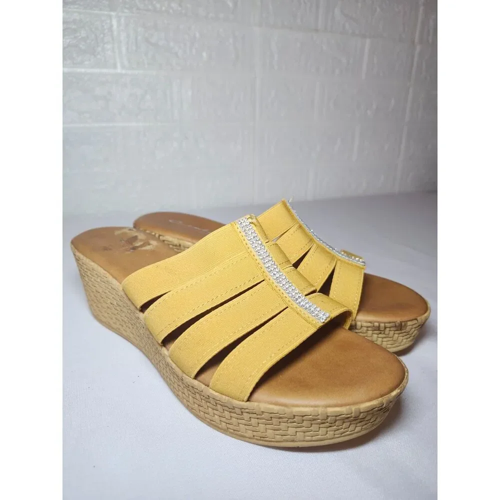 Contesa Italian Wedge Sandals Tan Strappy Bohemian Size 9M